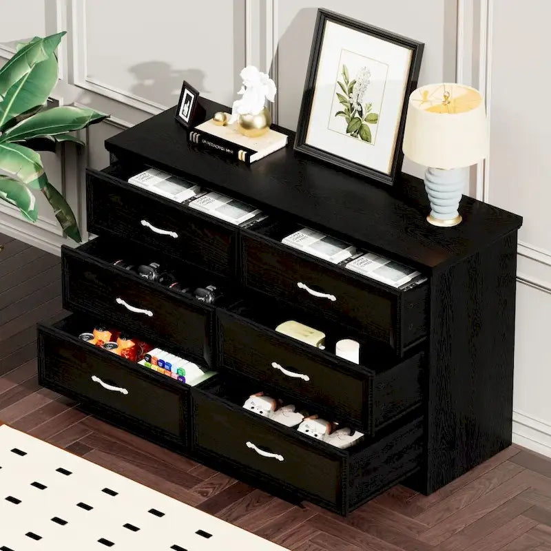 Modern 3 Drawer Bedroom Chest of Drawers with 6 Drawers Dresser, Clothes Organizer Metal Pulls