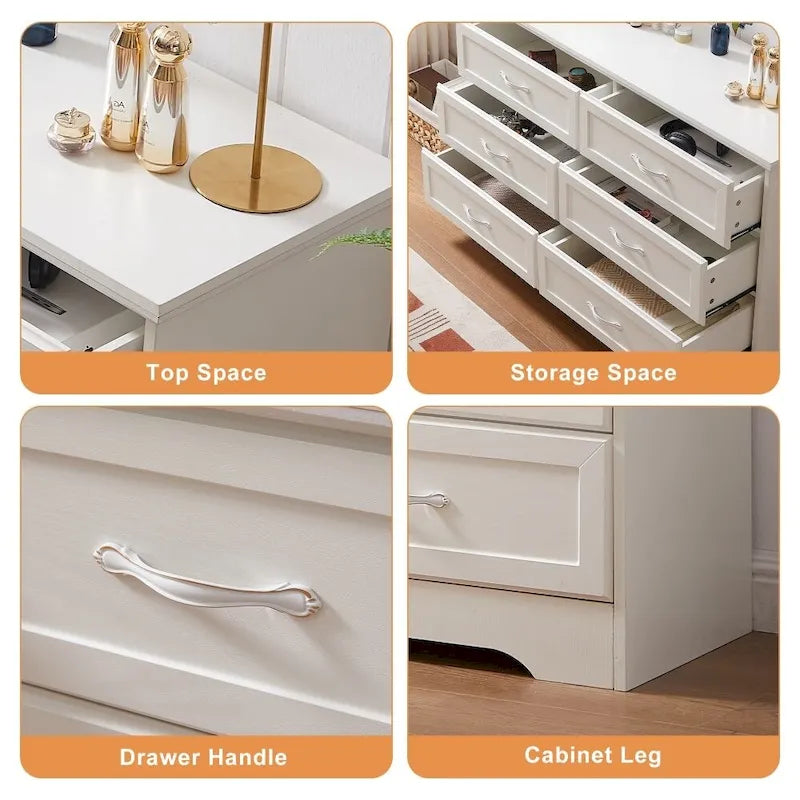 Modern 3 Drawer Bedroom Chest of Drawers with 6 Drawers Dresser, Clothes Organizer Metal Pulls