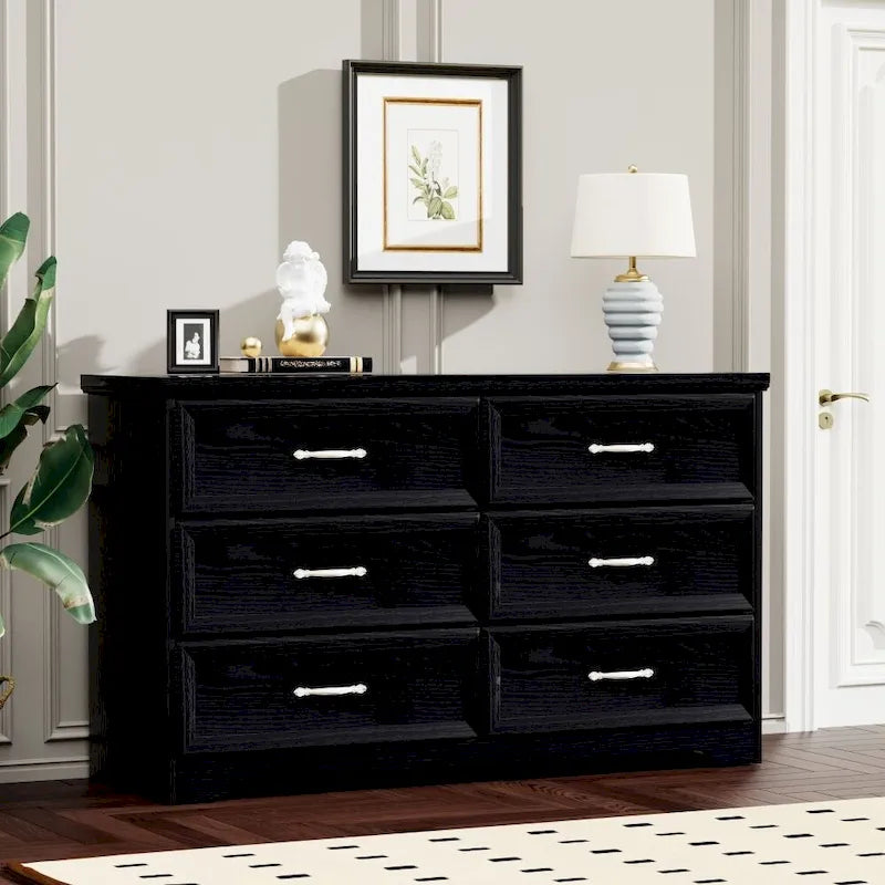 Modern 3 Drawer Bedroom Chest of Drawers with 6 Drawers Dresser, Clothes Organizer Metal Pulls
