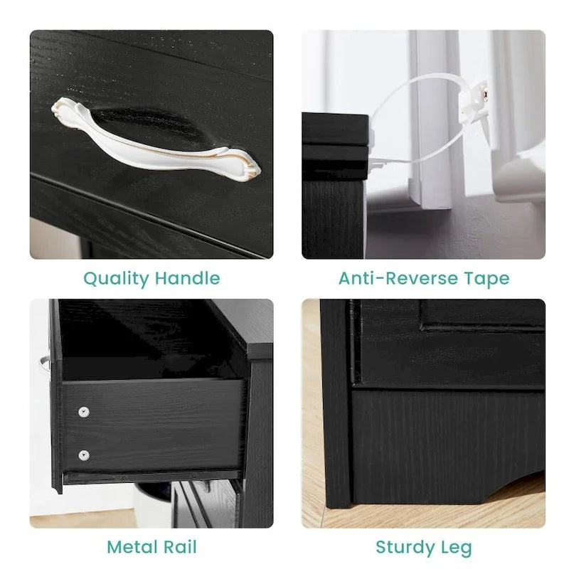 Modern 3 Drawer Bedroom Chest of Drawers with 6 Drawers Dresser, Clothes Organizer Metal Pulls