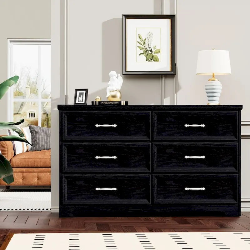Modern 3 Drawer Bedroom Chest of Drawers with 6 Drawers Dresser, Clothes Organizer Metal Pulls