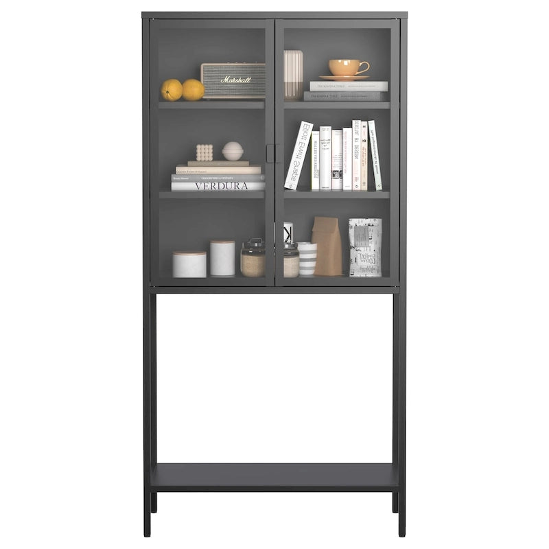 Display Storage Cabinet with Glass Doors and 2 adjustable Shelves