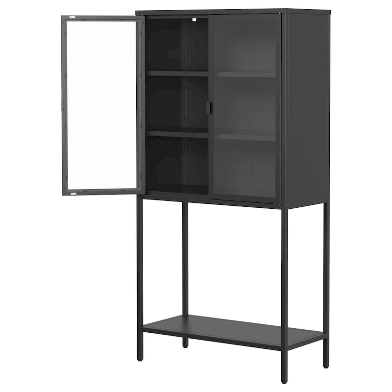 Display Storage Cabinet with Glass Doors and 2 adjustable Shelves