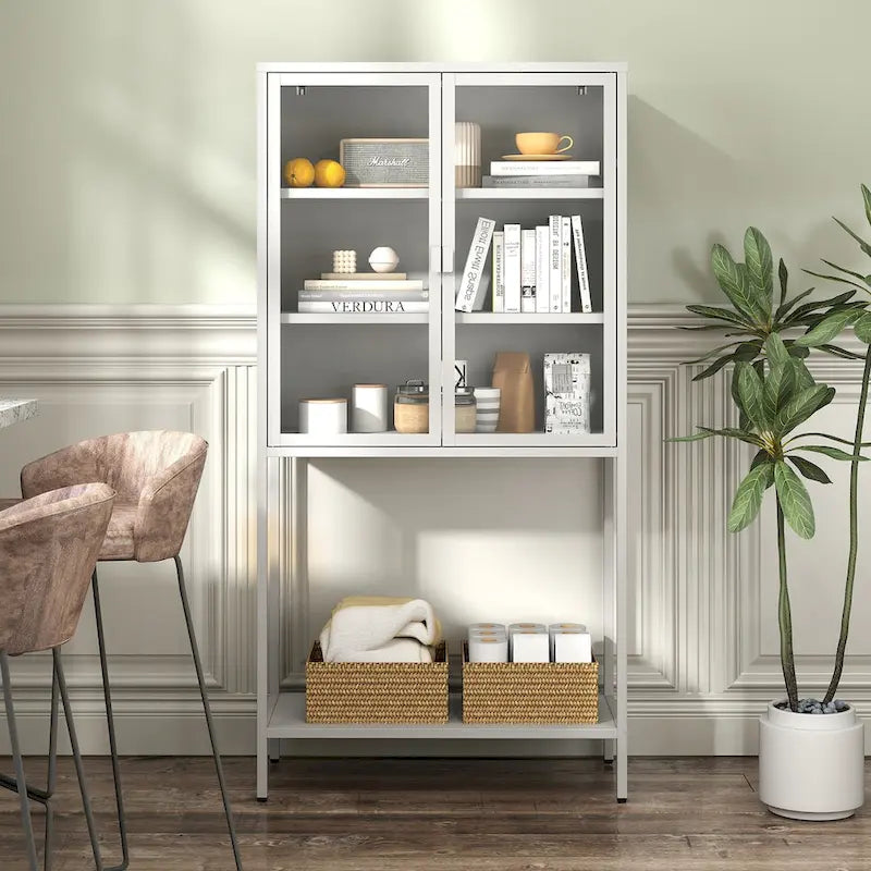 Display Storage Cabinet with Glass Doors and 2 adjustable Shelves