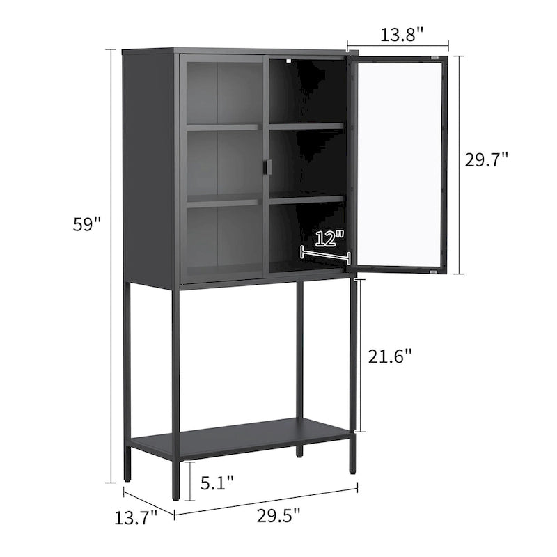 Display Storage Cabinet with Glass Doors and 2 adjustable Shelves