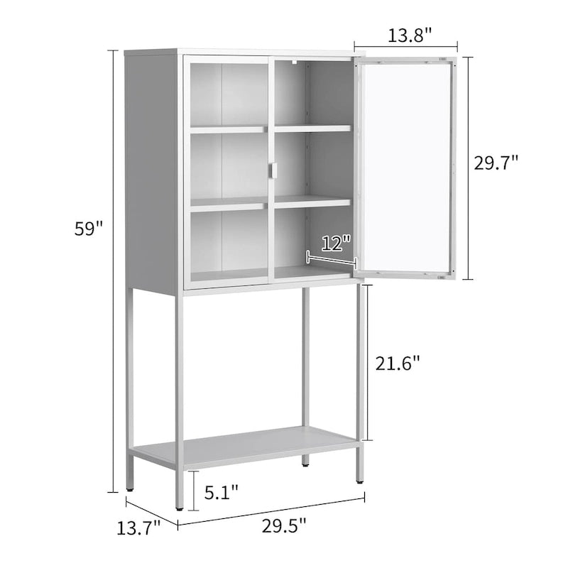 Display Storage Cabinet with Glass Doors and 2 adjustable Shelves