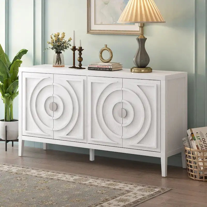 Retro Sideboard Round Metal Door Handle Two Large Cabinets Adjustable Shelves