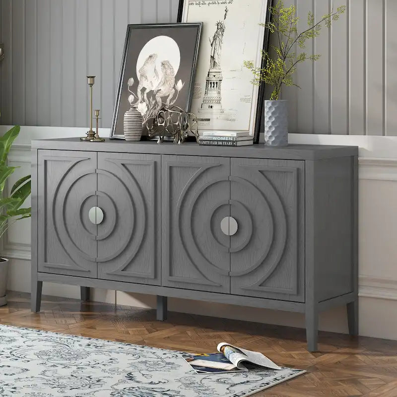 Retro Sideboard Round Metal Door Handle Two Large Cabinets Adjustable Shelves