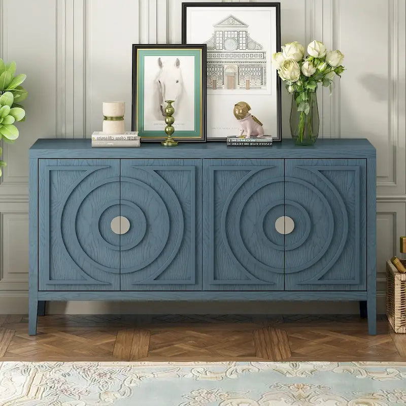 Retro Sideboard Round Metal Door Handle Two Large Cabinets Adjustable Shelves