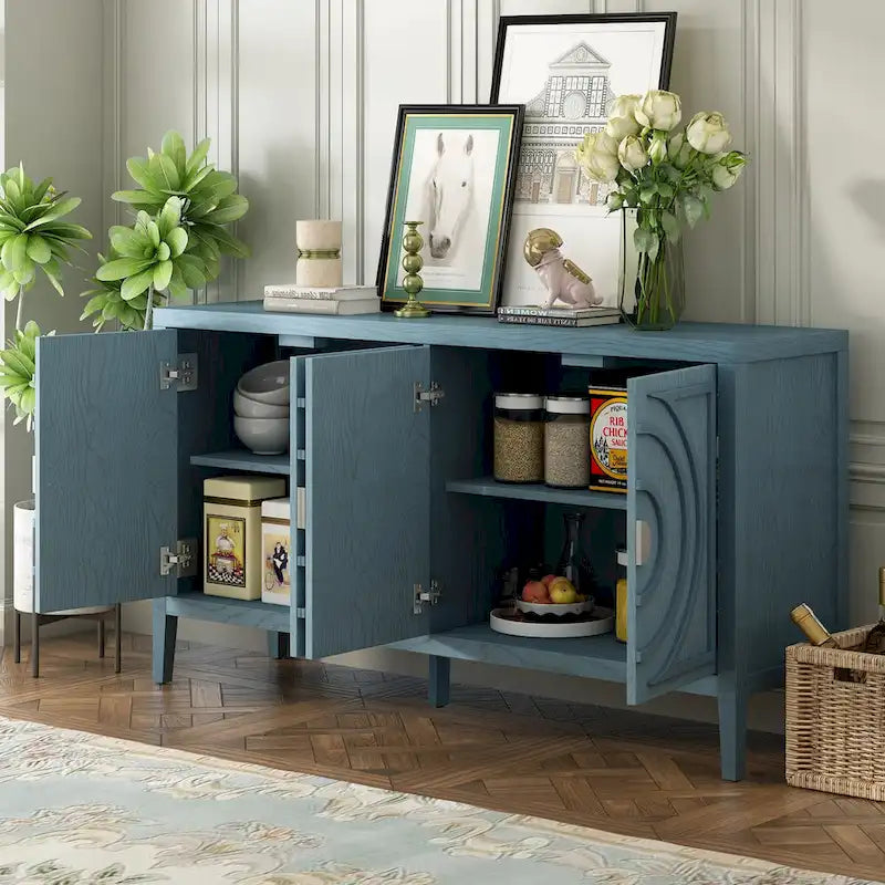 Retro Sideboard Round Metal Door Handle Two Large Cabinets Adjustable Shelves