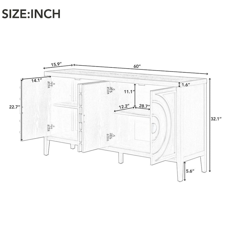 Retro Sideboard Round Metal Door Handle Two Large Cabinets Adjustable Shelves