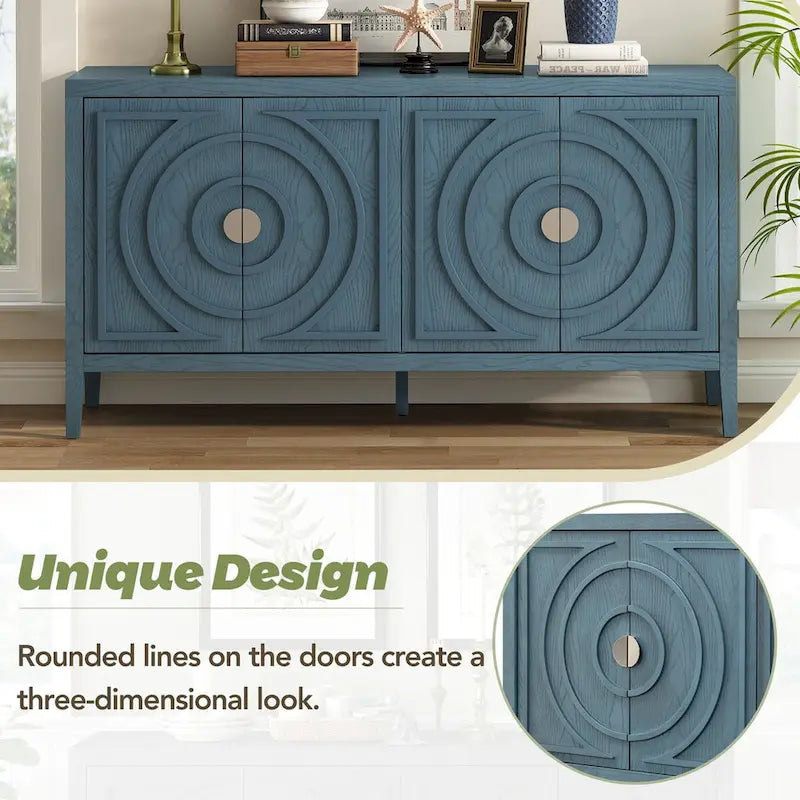 Retro Sideboard Round Metal Door Handle Two Large Cabinets Adjustable Shelves