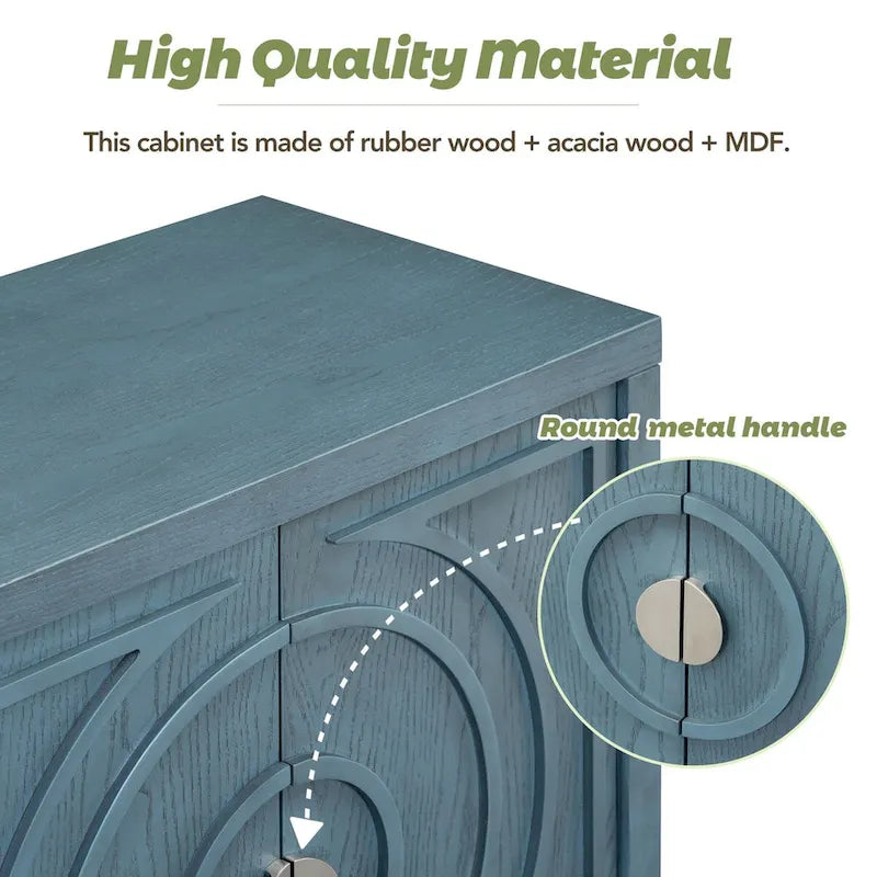 Retro Sideboard Round Metal Door Handle Two Large Cabinets Adjustable Shelves