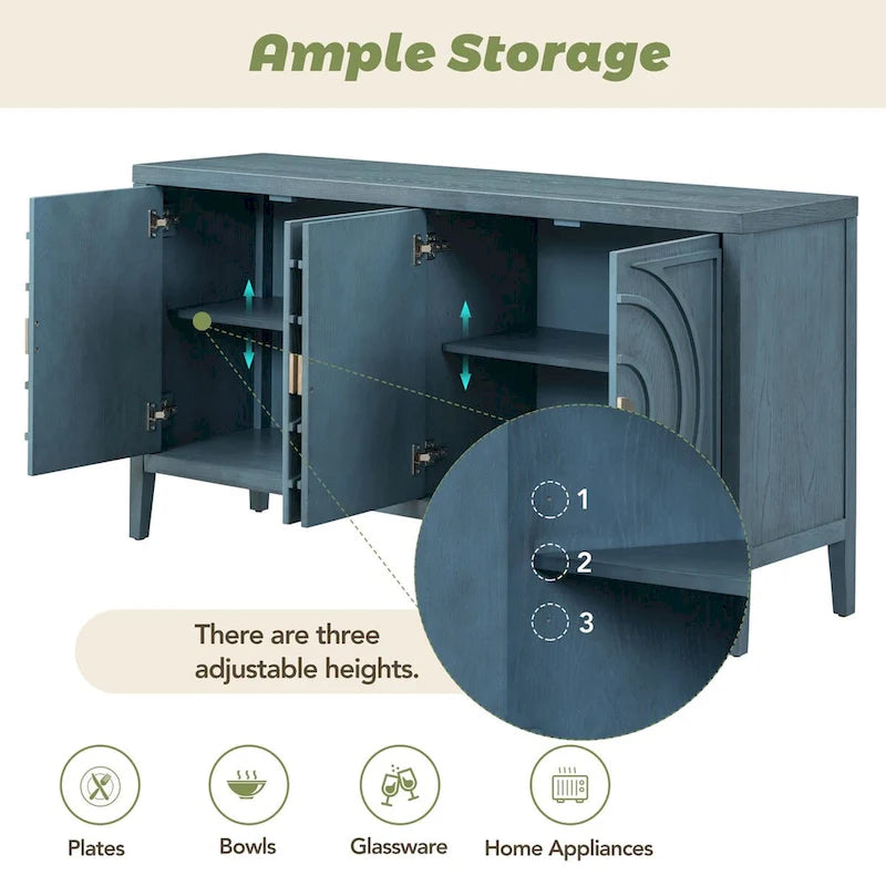 Retro Sideboard Round Metal Door Handle Two Large Cabinets Adjustable Shelves