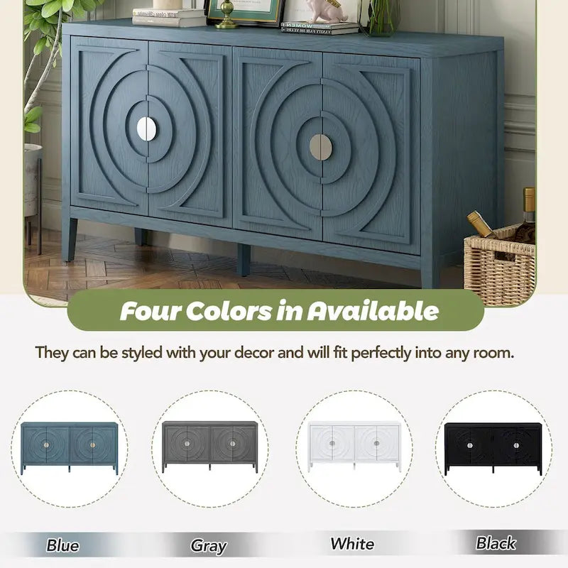 Retro Sideboard Round Metal Door Handle Two Large Cabinets Adjustable Shelves
