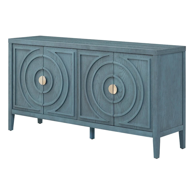Retro Sideboard Round Metal Door Handle Two Large Cabinets Adjustable Shelves