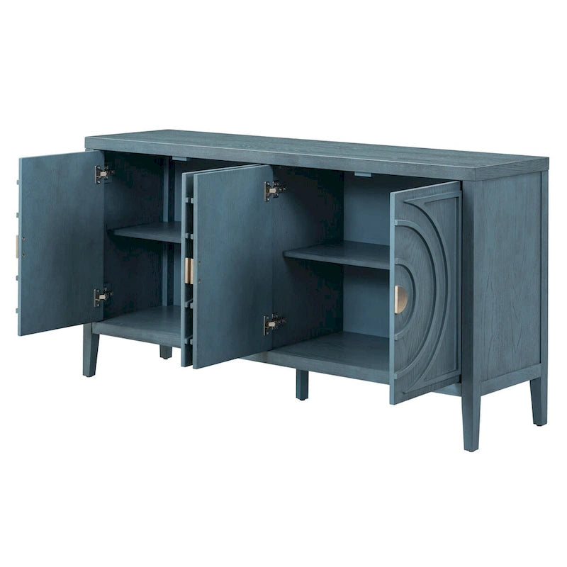Retro Sideboard Round Metal Door Handle Two Large Cabinets Adjustable Shelves
