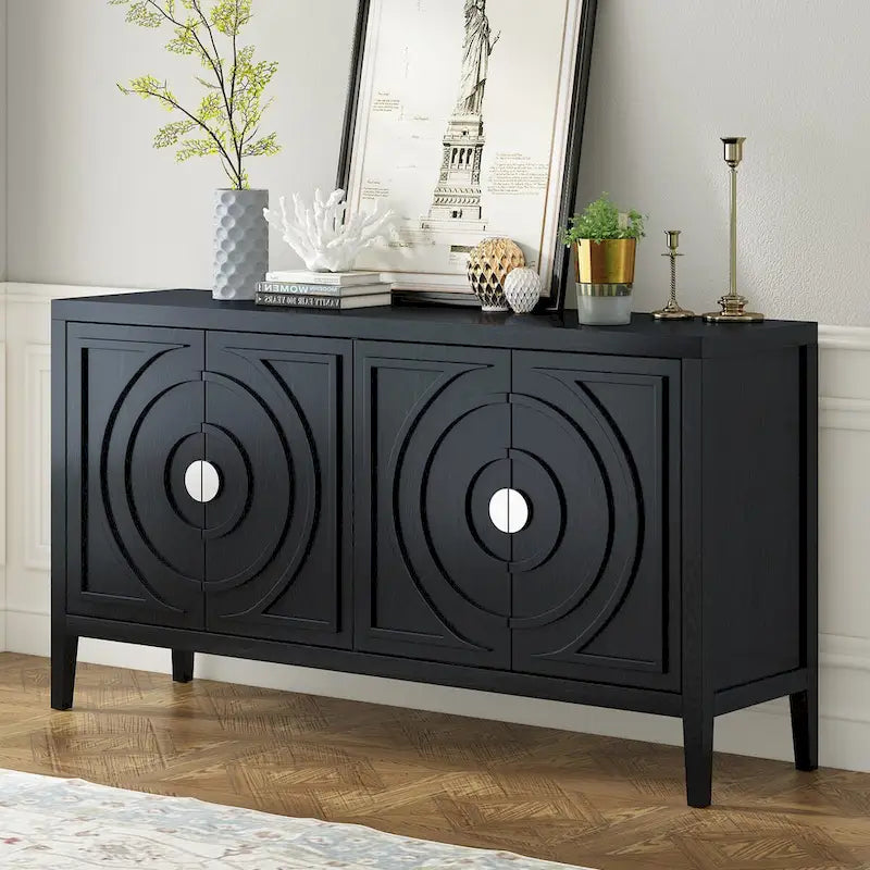 Retro Sideboard Round Metal Door Handle Two Large Cabinets Adjustable Shelves