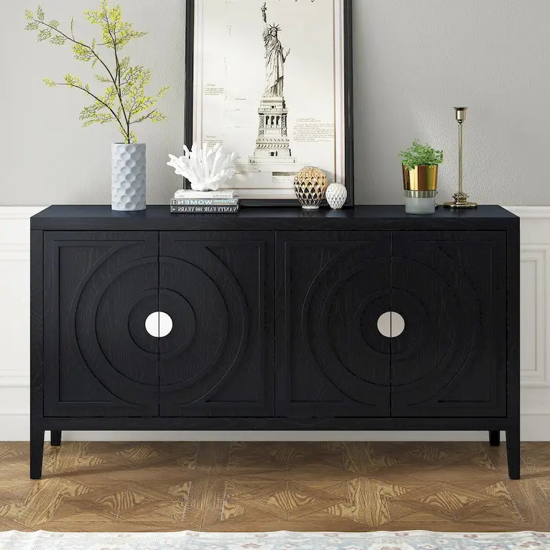 Retro Sideboard Round Metal Door Handle Two Large Cabinets Adjustable Shelves