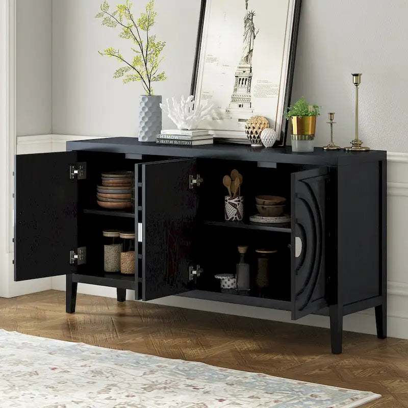 Retro Sideboard Round Metal Door Handle Two Large Cabinets Adjustable Shelves
