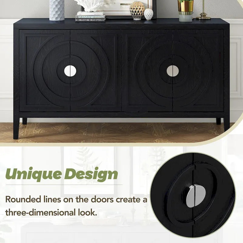 Retro Sideboard Round Metal Door Handle Two Large Cabinets Adjustable Shelves