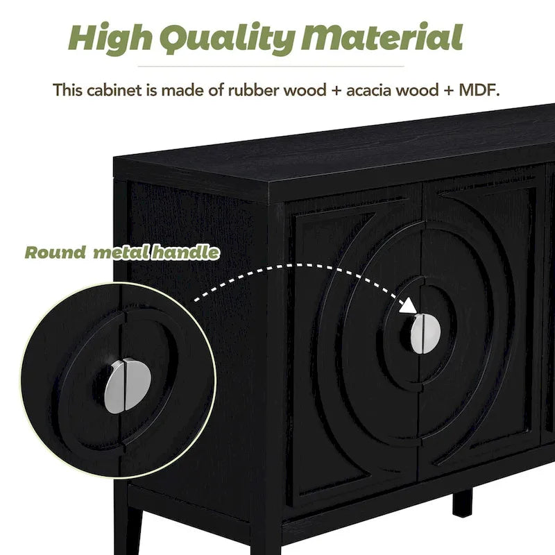 Retro Sideboard Round Metal Door Handle Two Large Cabinets Adjustable Shelves