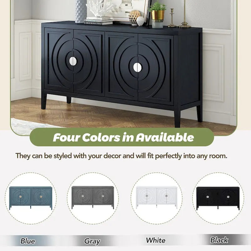 Retro Sideboard Round Metal Door Handle Two Large Cabinets Adjustable Shelves