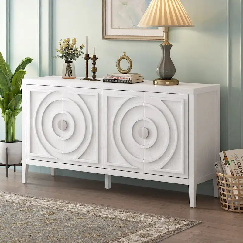 Retro Sideboard Round Metal Door Handle Two Large Cabinets Adjustable Shelves