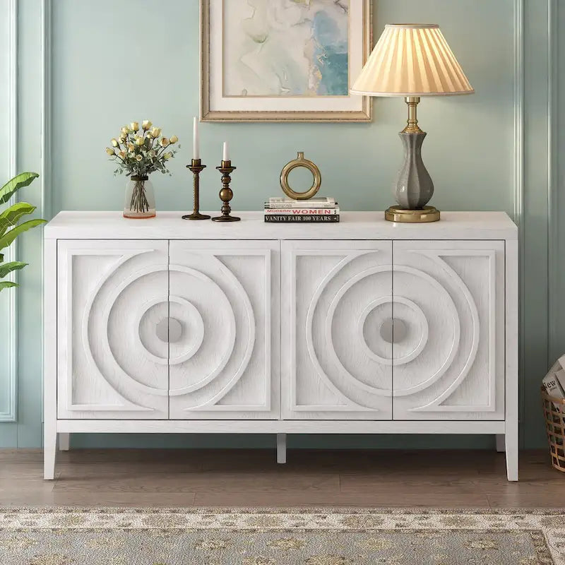 Retro Sideboard Round Metal Door Handle Two Large Cabinets Adjustable Shelves