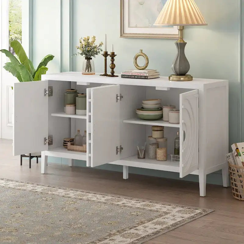 Retro Sideboard Round Metal Door Handle Two Large Cabinets Adjustable Shelves
