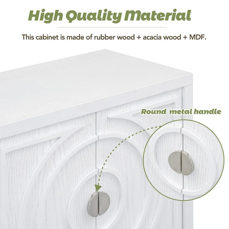 Retro Sideboard Round Metal Door Handle Two Large Cabinets Adjustable Shelves