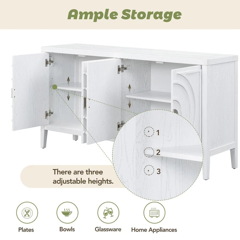 Retro Sideboard Round Metal Door Handle Two Large Cabinets Adjustable Shelves