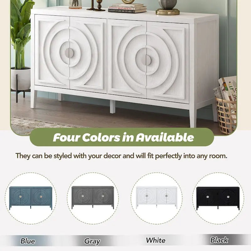 Retro Sideboard Round Metal Door Handle Two Large Cabinets Adjustable Shelves