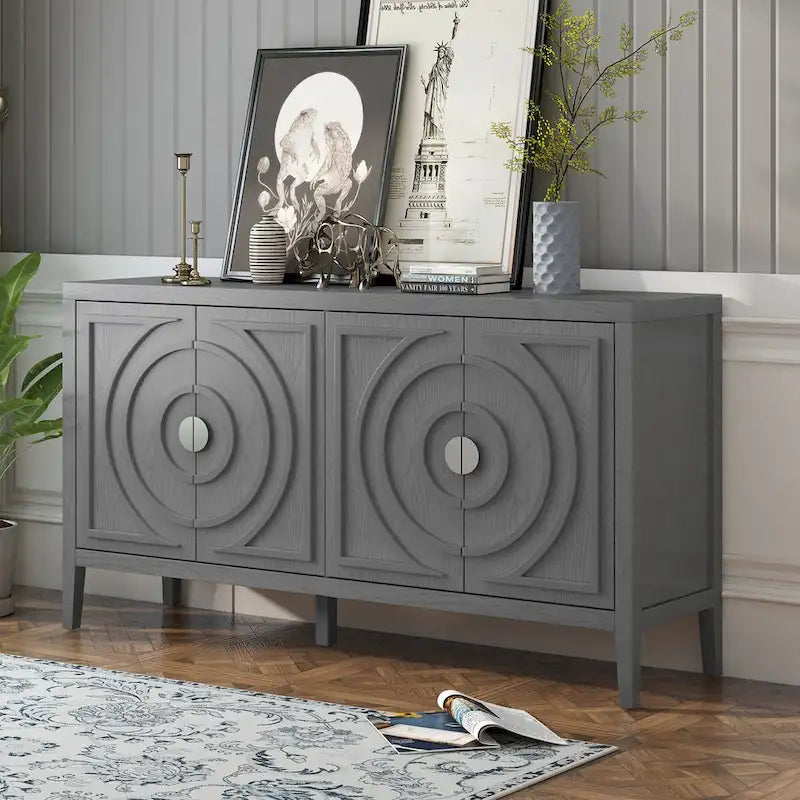 Retro Sideboard Round Metal Door Handle Two Large Cabinets Adjustable Shelves