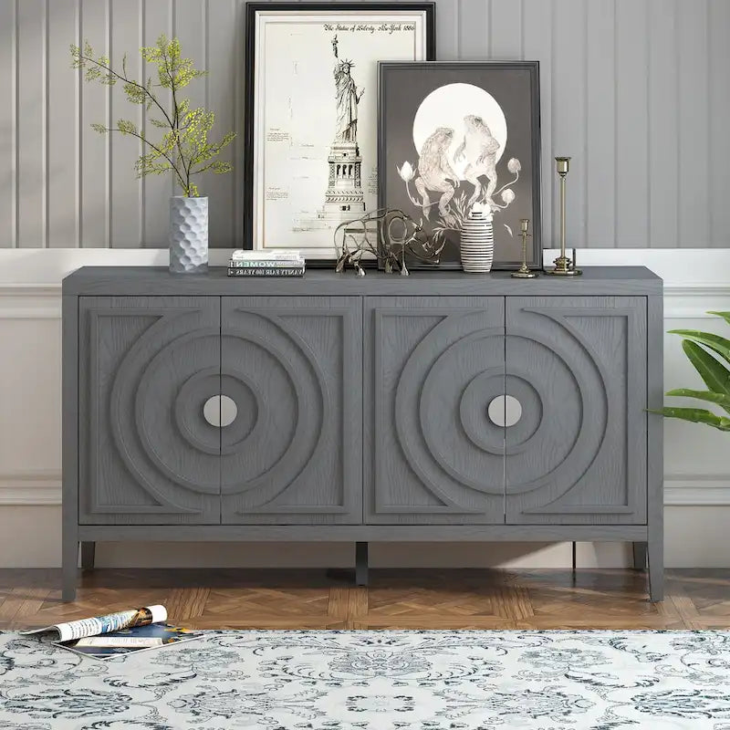 Retro Sideboard Round Metal Door Handle Two Large Cabinets Adjustable Shelves