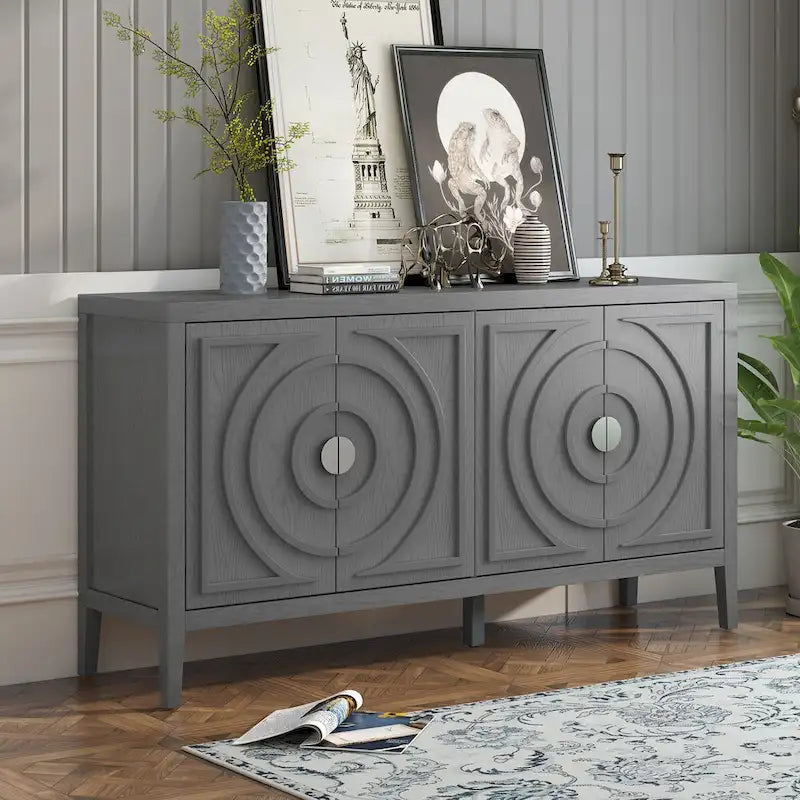 Retro Sideboard Round Metal Door Handle Two Large Cabinets Adjustable Shelves