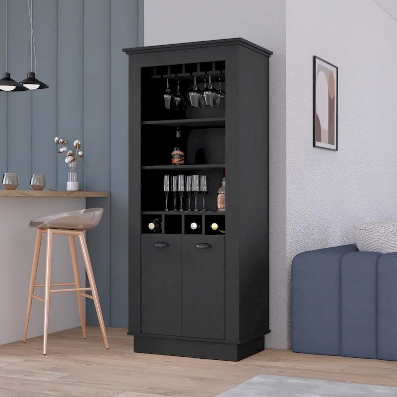 Bar Cabinet, Four built-in wine racks,Living Room, Black