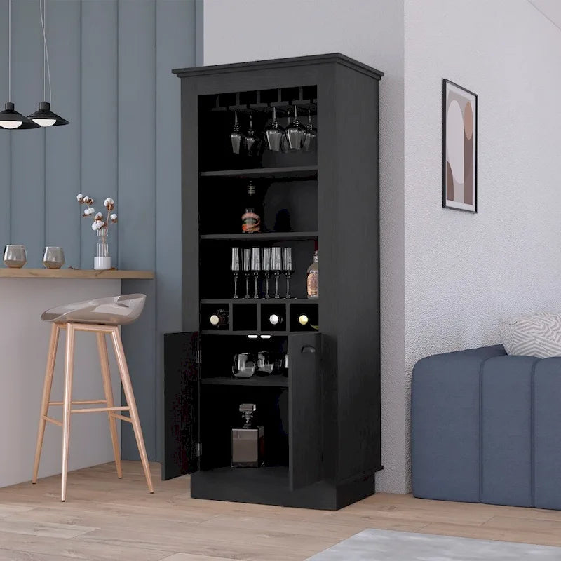 Bar Cabinet, Four built-in wine racks,Living Room, Black