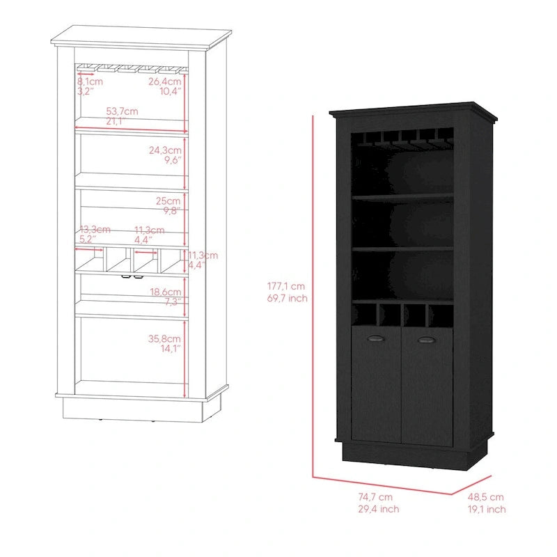 Bar Cabinet, Four built-in wine racks,Living Room, Black