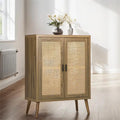 Wood Sideboard Buffet Cabinet with Rattan Doors and 3-Tier Shelves