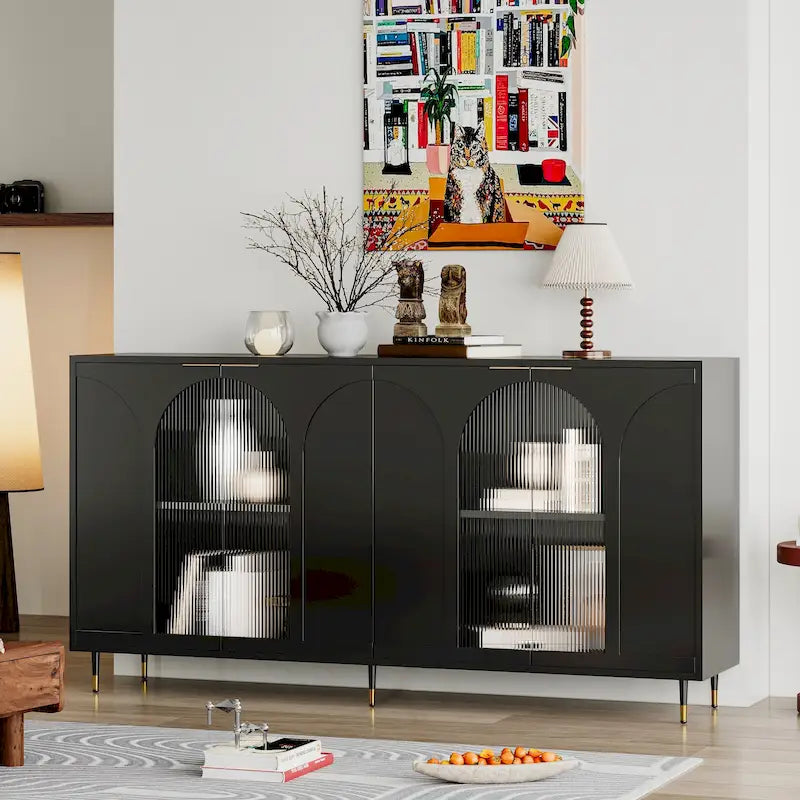 Adriana 60 Wooden Cabinet with 4 Glass Doors Sideboard Buffet Server Cabinet