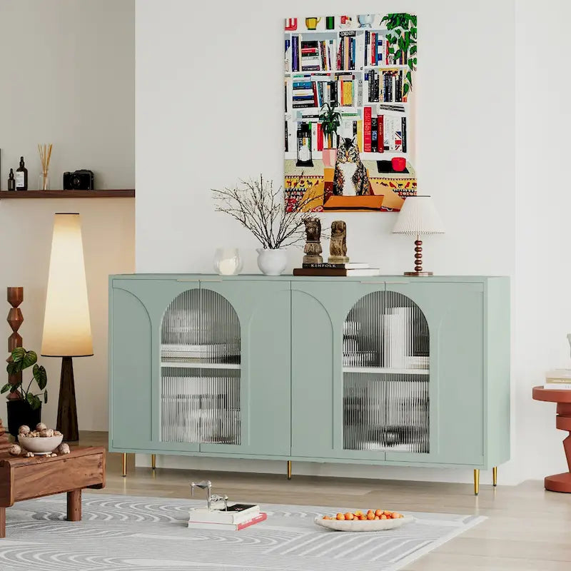 Adriana 60 Wooden Cabinet with 4 Glass Doors Sideboard Buffet Server Cabinet