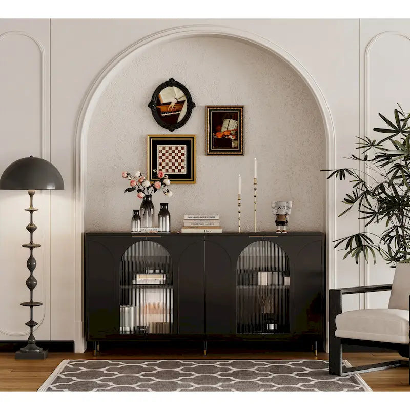 Adriana 60 Wooden Cabinet with 4 Glass Doors Sideboard Buffet Server Cabinet