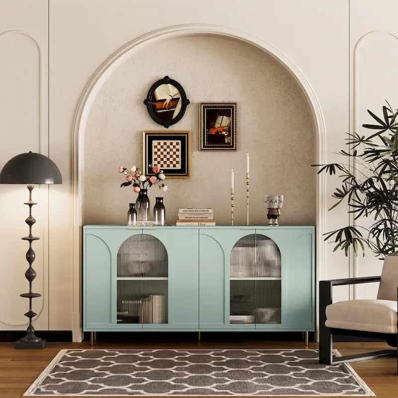 Adriana 60 Wooden Cabinet with 4 Glass Doors Sideboard Buffet Server Cabinet