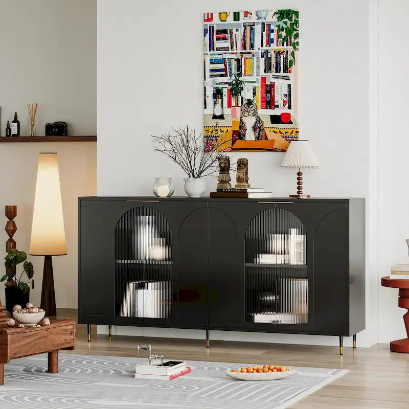 Adriana 60 Wooden Cabinet with 4 Glass Doors Sideboard Buffet Server Cabinet