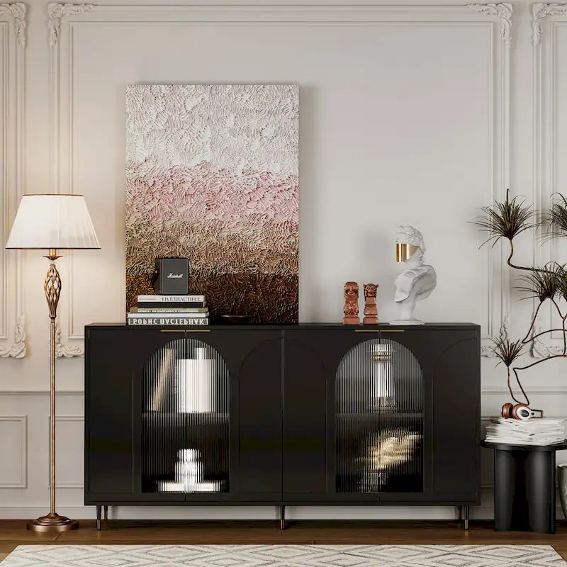 Adriana 60 Wooden Cabinet with 4 Glass Doors Sideboard Buffet Server Cabinet