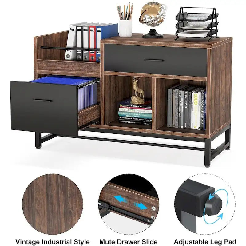 39-Inch Wood 2-Drawer File Filing Cabinet Printer Stand