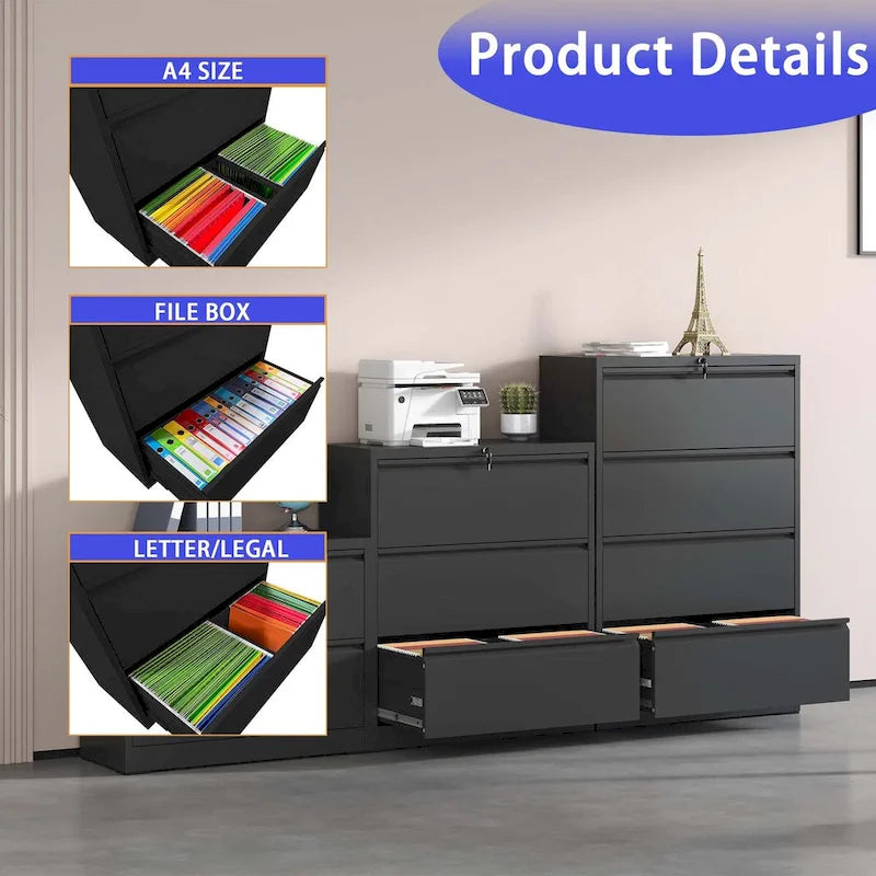 Lateral File Cabinet 3 Drawer,Filing Cabinet with Lock, Lockable File Cabinet for Home Office, Locking Metal File Cabinet