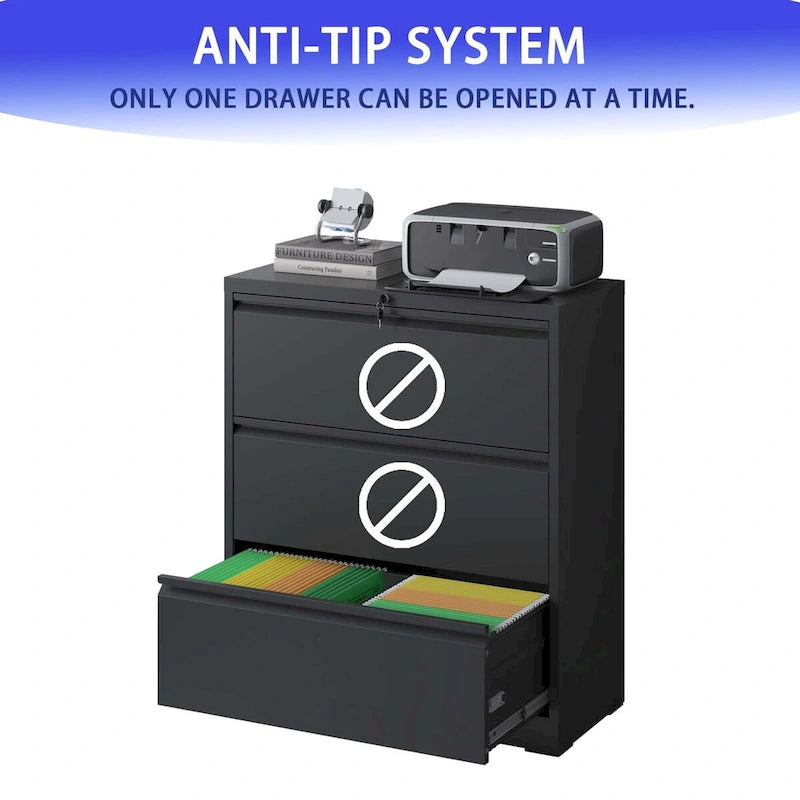 Lateral File Cabinet 3 Drawer,Filing Cabinet with Lock, Lockable File Cabinet for Home Office, Locking Metal File Cabinet