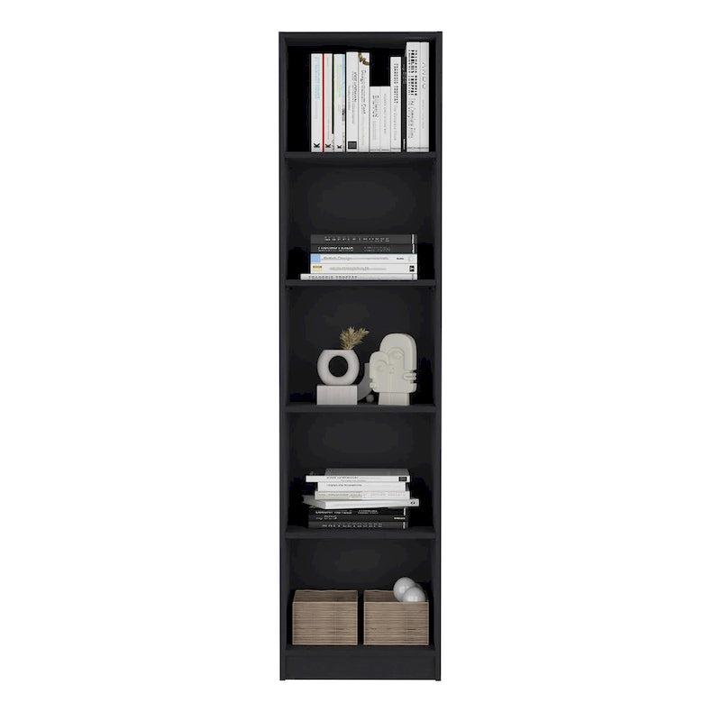 Home Xs Bookcase with 5-Tier Shelves and Slim Design -Black -Office
